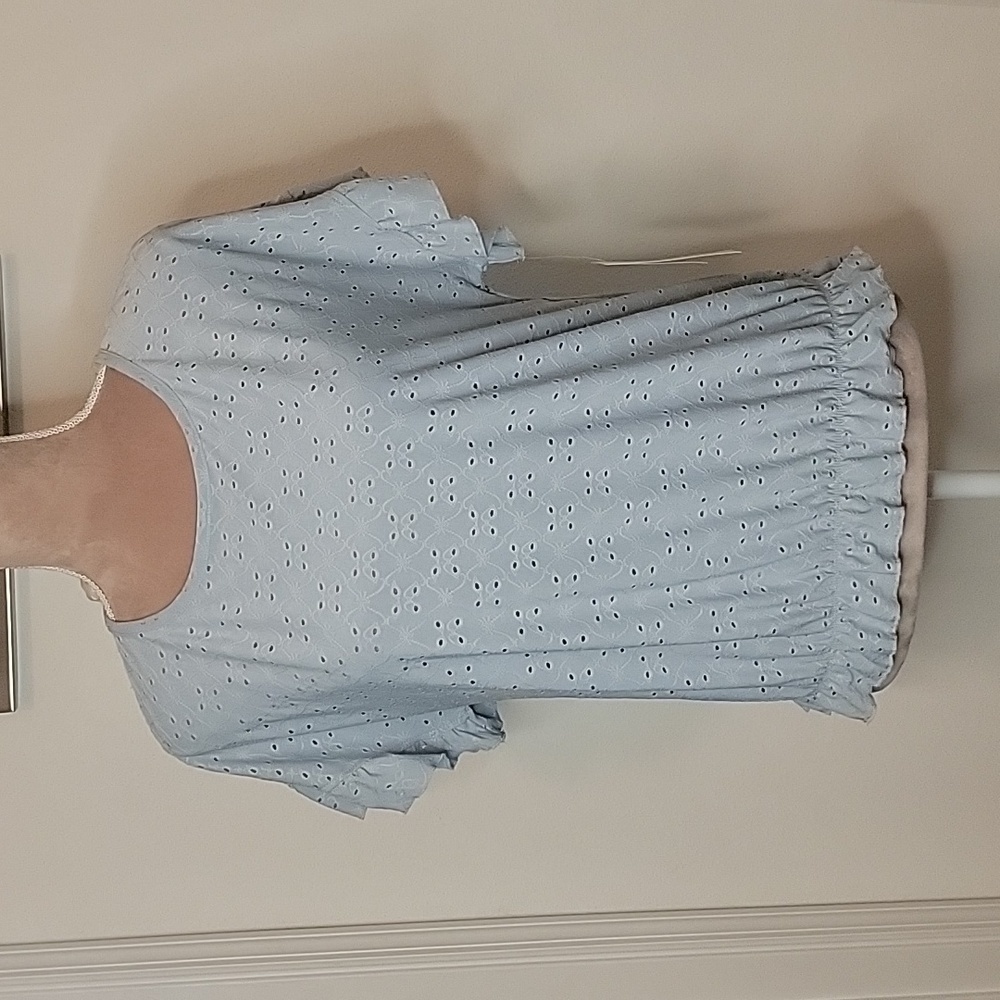 Rewind, NEW with Tag, Light Blue Eyelet Blouse with Ruffle Hems, Size L